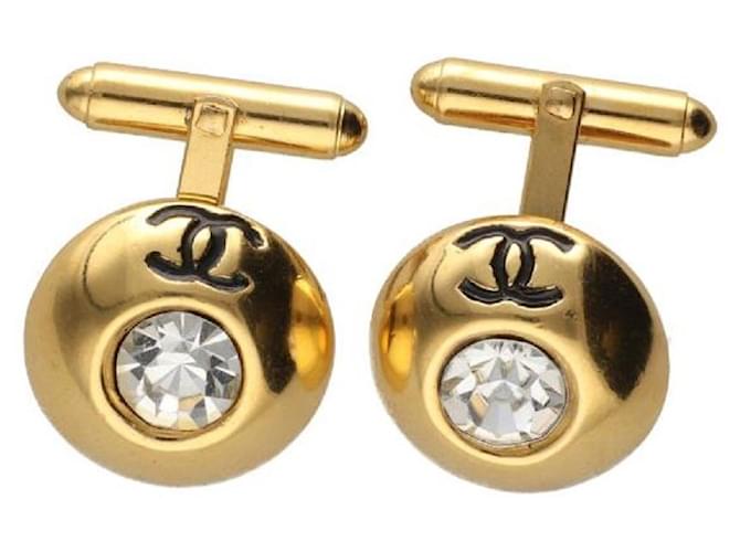 [Usado] Chanel / Abotoaduras CHANEL Vintage Coco Mark Strass Gold Kabukiya Dourado Metal  ref.462284
