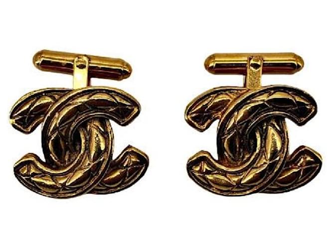 [Used] Chanel / CHANEL Vintage Coco Mark Cufflinks Matrasse Quilting Accessories Suit Accessories Brass Jewelry Gold Men's Kabukiya Golden Metal  ref.462285