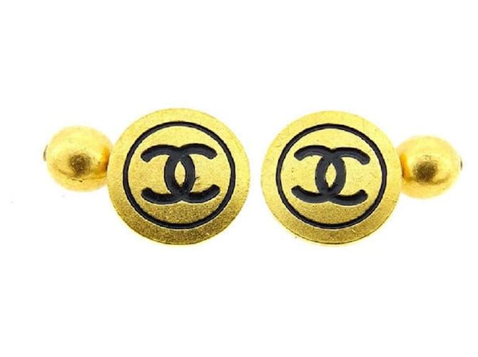 [Usado] Abotoaduras Chanel Vintage Coco Mark Ouro x Ouro Preto Material CHANEL [Chanel] Dourado  ref.462288