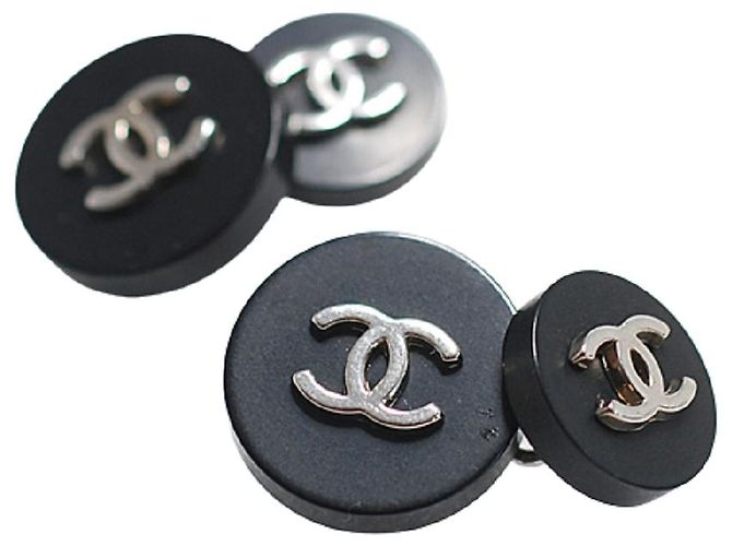 [Usado] Chanel CHANEL Coco Mark Abotoadura Redondo Preto x Prata