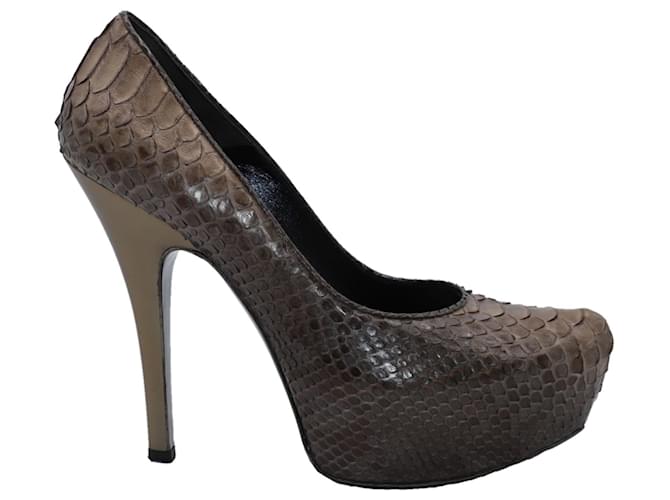 Scarpin Alexander McQueen com plataforma Snakeskin em couro marrom  ref.462505