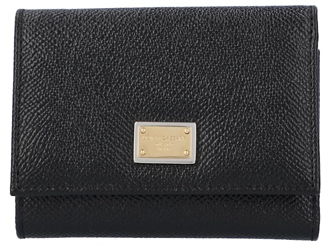 Dolce & Gabbana Dauphine Calfskin Wallet with branded plate in black Leather  ref.462517