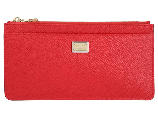 Dolce & Gabbana Logo-detailed Dauphine leather card case in red  ref.462539