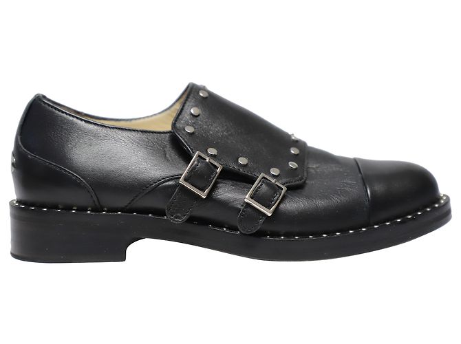 Jimmy Choo Monk Strap Shoes con borchie in pelle nera Nero