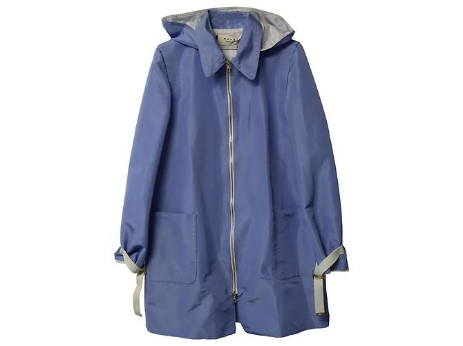 Marni Hooded Overcoat in Blue Polyester