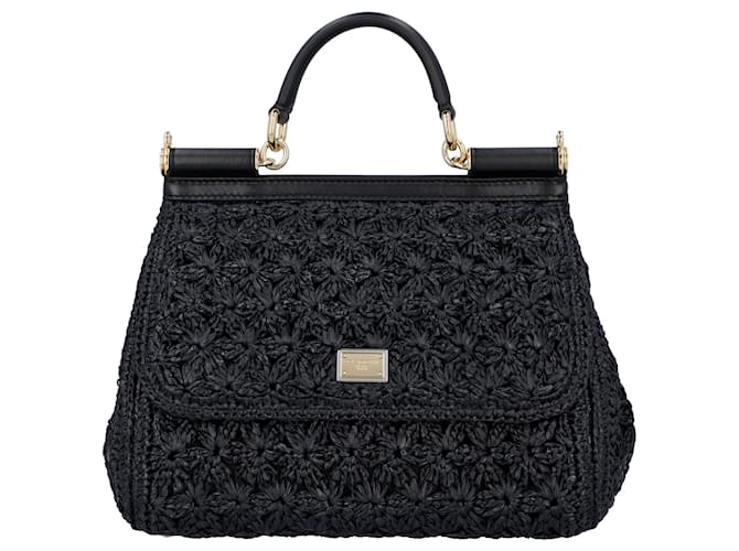 DOLCE & GABBANA Miss Sicily crochet and leather shoulder bag