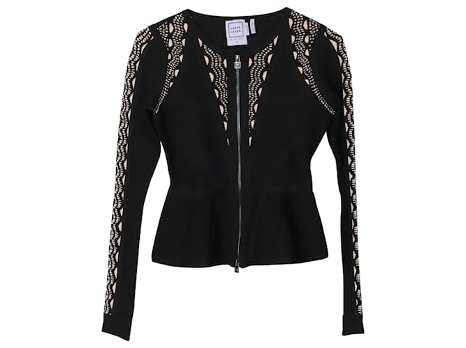 Herve Leger Zip Up Longsleeve Top in Black Rayon Cellulose fibre  ref.462597