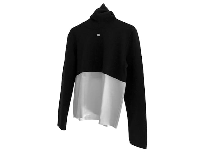 COURREGES HOODED SWEATER Black White Wool  ref.462649