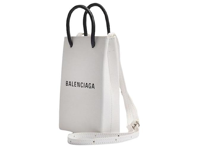 Balenciaga Shopping Phone Holder Bag in White Leather ref.463059