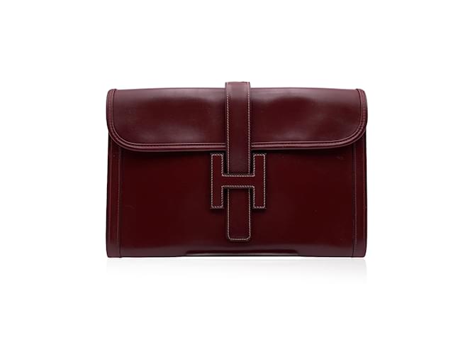 Hermès Hermes Vintage Burgundy Leather Jige 29 cm Clutch Bag Pochette Red  ref.463254