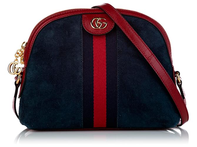 Gucci Bandolera Pequeña De Ante Ophidia Azul Roja Azul marino Suecia Cuero Becerro  ref.463359