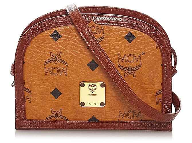 MCM Brown Visetos Leather Crossbody Bag Pony-style calfskin ref