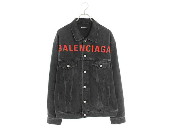 [Used] Balenciaga / BALENCIAGA　 Size: 46 [594424 TBP47] Front logo oversized denim jacket (black tone x red) [311112] [OM10] [Men] Cotton Polyester  ref.463494