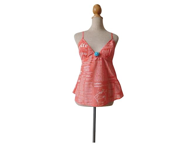 top with straps John Galliano - 40 Coral Cotton  ref.463516