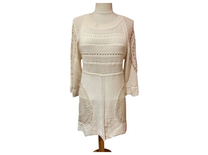 Chloé Vestido de renda e algodão creme 36