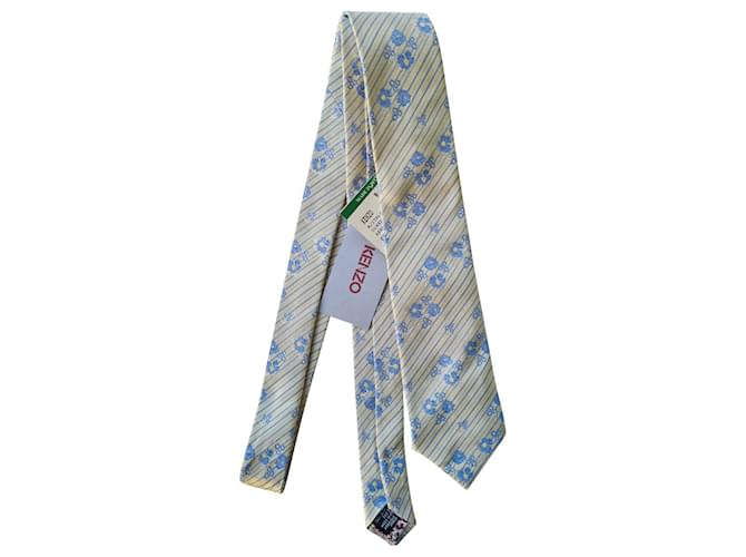 new 100% cravatta in seta di Kenzo Blu Beige Giallo  ref.463796
