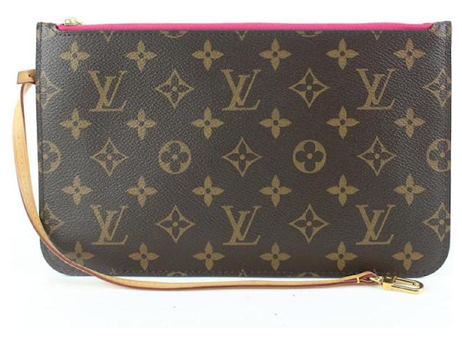 Louis Vuitton Monogram x Fuchsia Neverfull Pochette MM or GM Wristlet Pouch Leather  ref.463809