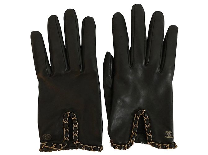 Chanel Lederhandschuhe Schwarz