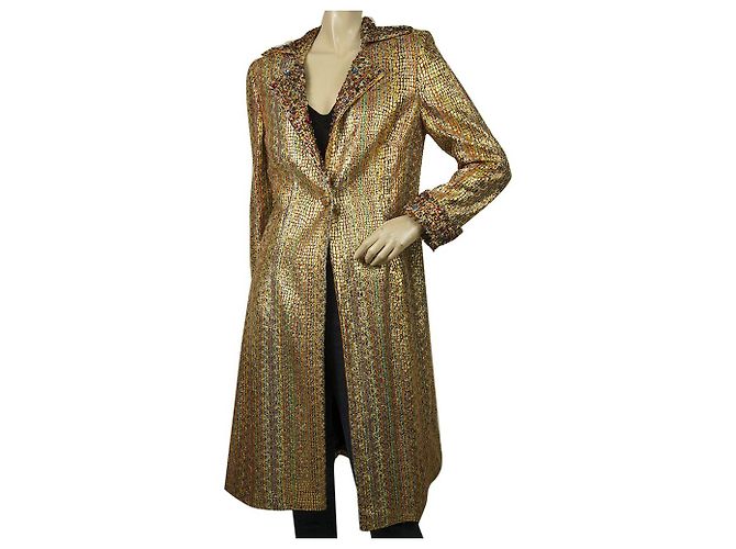 Ella Singh Multicolor Golden Shiny Beaded One Button Midi Coat size 38 Multiple colors