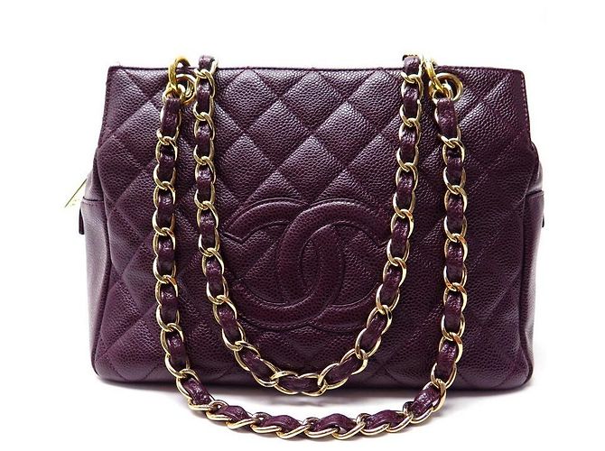 BOLSA DE COMPRAS CHANEL EM COURO CAVIAR BORGONHA BOLSA DE COURO Bordeaux