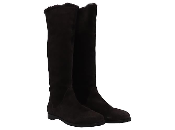 Botas até o joelho com forro de pele Jimmy Choo em camurça marrom Suécia  ref.464617