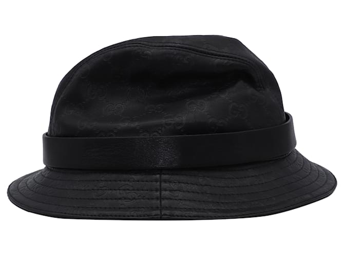 Gucci GG Bucket Hat in Black Leather   ref.464619
