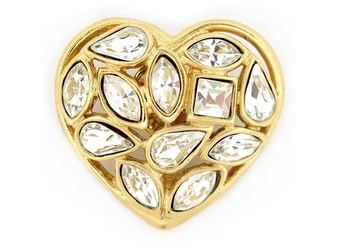 Autres bijoux NEUF VINTAGE BROCHE YVES SAINT LAURENT PINS COEUR STRASS METAL DORE NEW BROOCH Métal Doré  ref.464690