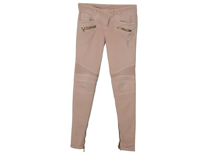 Balmain Skinny Biker Jeans in Pink Cotton  ref.464722