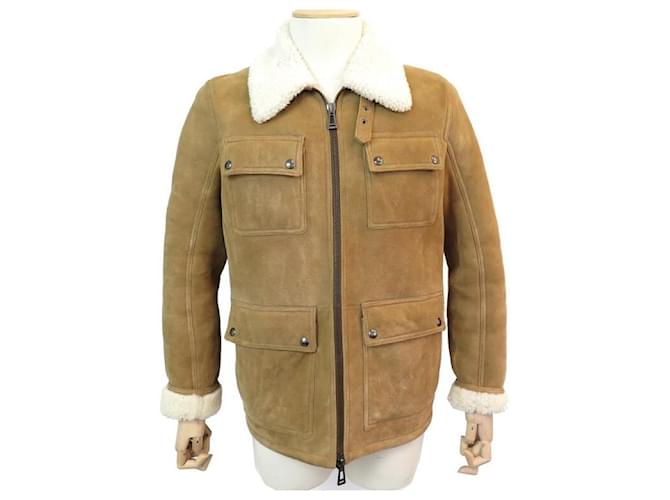 NEW BELSTAFF UPLAND T COAT 50 M LEATHER SHEARLING JACKET Taupe  ref.464754
