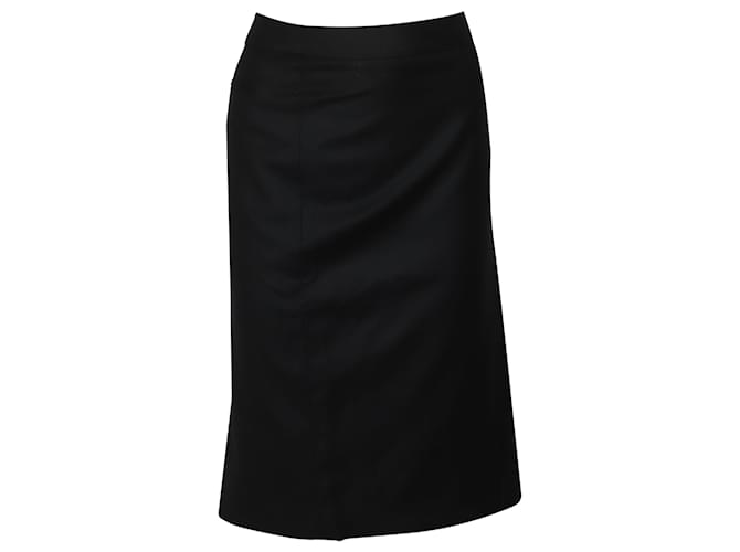 Falda de tubo Prada hasta la rodilla en lana negra Negro  ref.464757