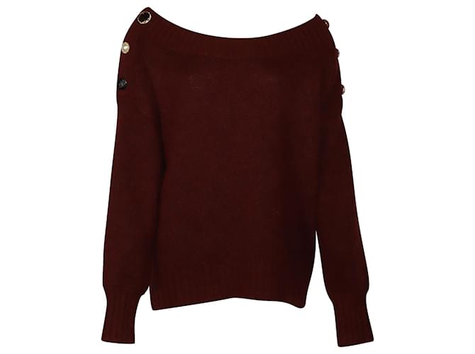 Veronica Beard Chase Off Shoulder Sweater in Burgundy Alpaca Wool Dark red  ref.464767