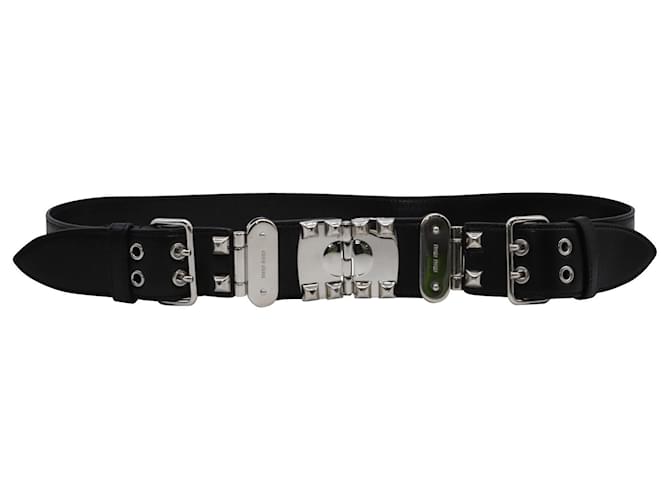 Miu Miu Metal Studded Buckle Belt in Black Leather  ref.464784