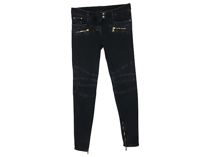 Jeans biker skinny Balmain in cotone nero  ref.464785