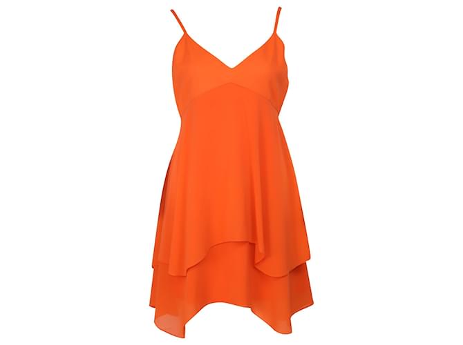 Alice + Olivia Tiered Mini Dress in Orange Silk  ref.464790