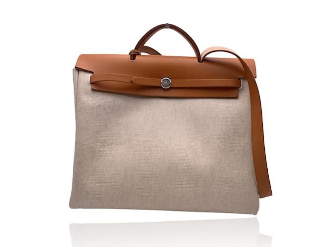 Hermès Hermes Beige Canvas Leather Herbag 39 Bag Satchel Handbag Cloth  ref.464805