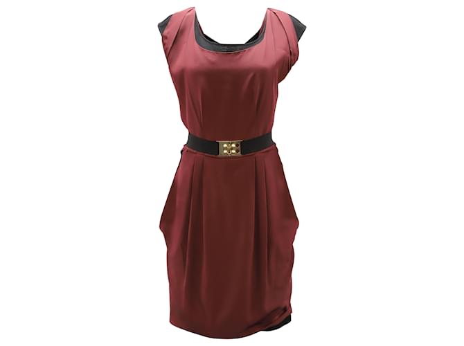 Fendi Minirobe ceinturée en laine bordeaux Rouge  ref.465134