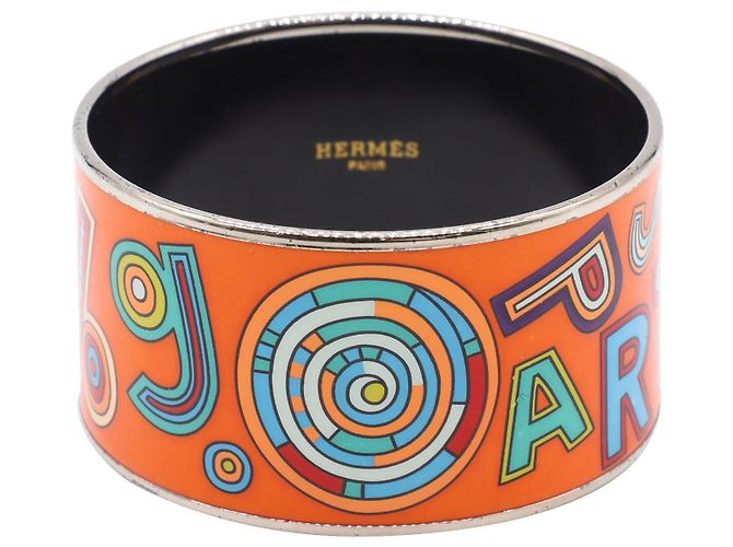 Trim Hermès Manguito largo com acabamento prateado Hermes em esmalte laranja