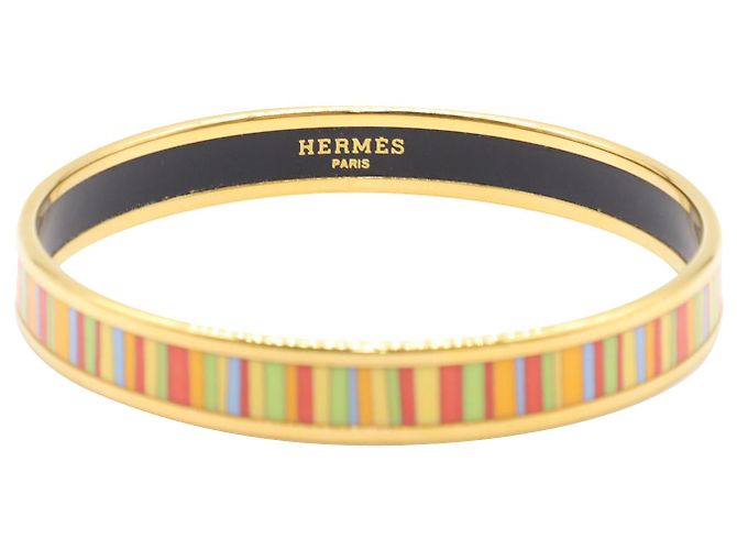 Trim Hermès Bracciale rigido Hermes a righe in smalto multicolore D'oro