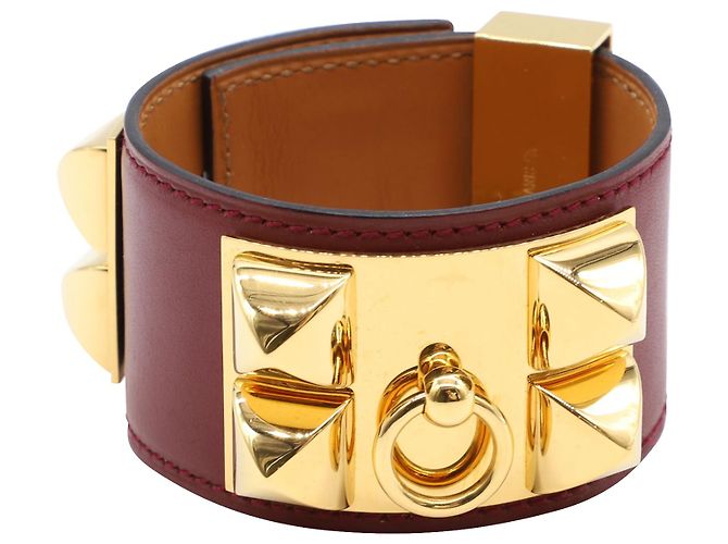 Ring Hermès Manguito Largo Hermes Collier de Chien em Couro Borgonha Bordeaux