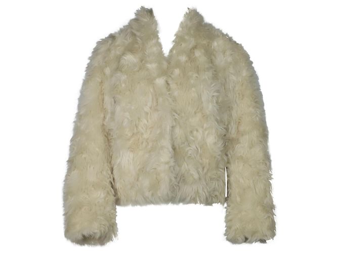 Vince Plüschjacke aus cremefarbenem Kunstpelz Weiß Roh