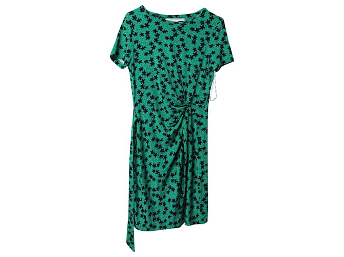 Diane Von Furstenberg Zoe Printed Tie Midi Dress in Green Viscose Cellulose fibre  ref.465184
