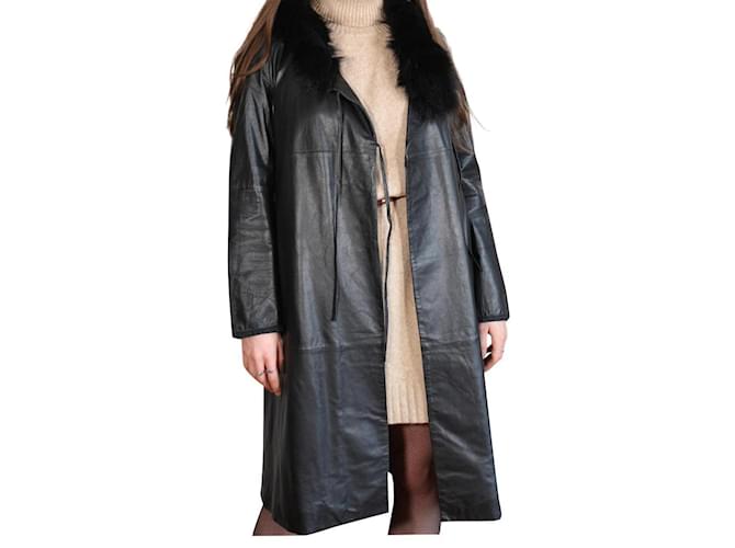 abrigo de piel Claudie Pierlot Negro Cuero Zorro  ref.465567
