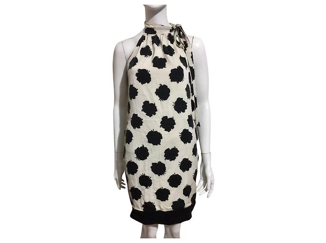 Diane Von Furstenberg Elfenbein und schwarzes DvF Hermine Seidenkleid Weiß