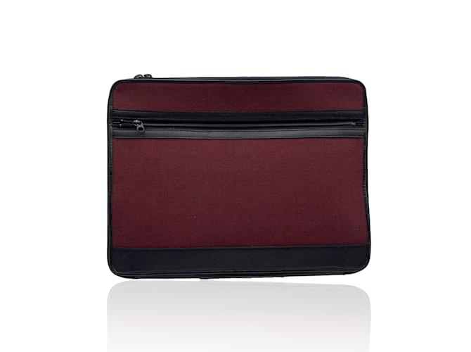 Christian Dior Vintage Burgundy Canvas and Black Leather Portfolio Bag Red Cloth  ref.465628