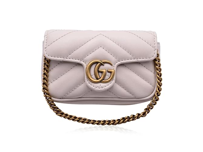 Gucci Micro GG Marmont Matelass   White Quilted Leather Handbag ref