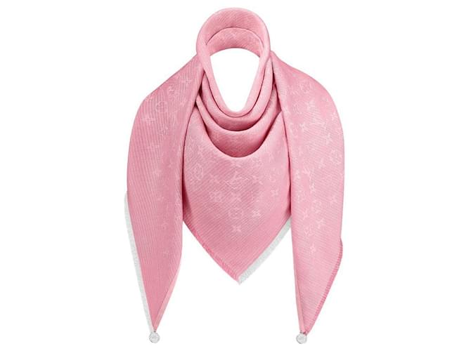 Louis Vuitton LV Denim-Monogramm-Schal Pink Wolle  ref.466137
