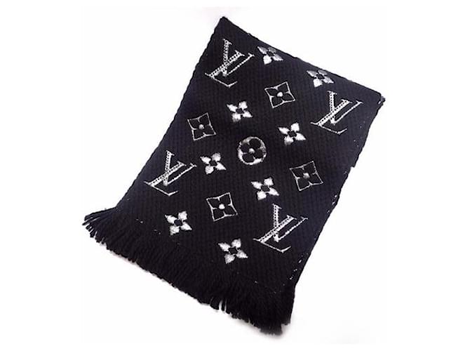 Montsouris Louis Vuitton Logomania schwarz glänzender Schal Wolle  ref.466159
