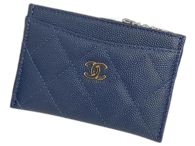 Chanel Navy Blue Caviar Leather Card Holder