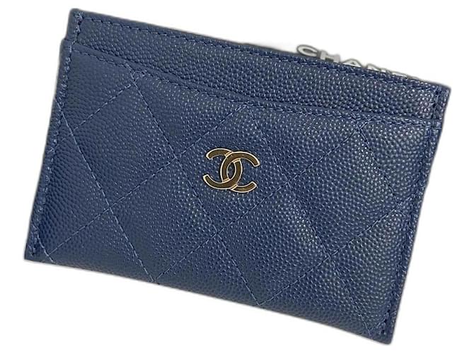 Chanel Kartenhalter aus marineblauem Kaviarleder  ref.466200