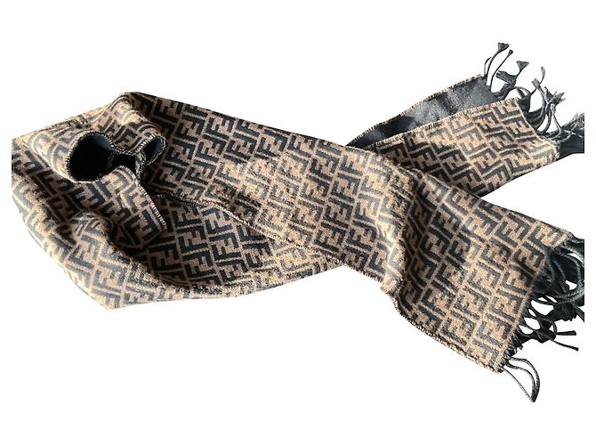 Fendi Wool Scarf Dark Brown